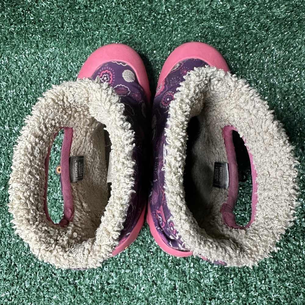GIRLS KIDS BOGS PULL ON FLORAL PINK WATERPROOF WARM LINED BOOTS SIZE 13 - Picture 6 of 9